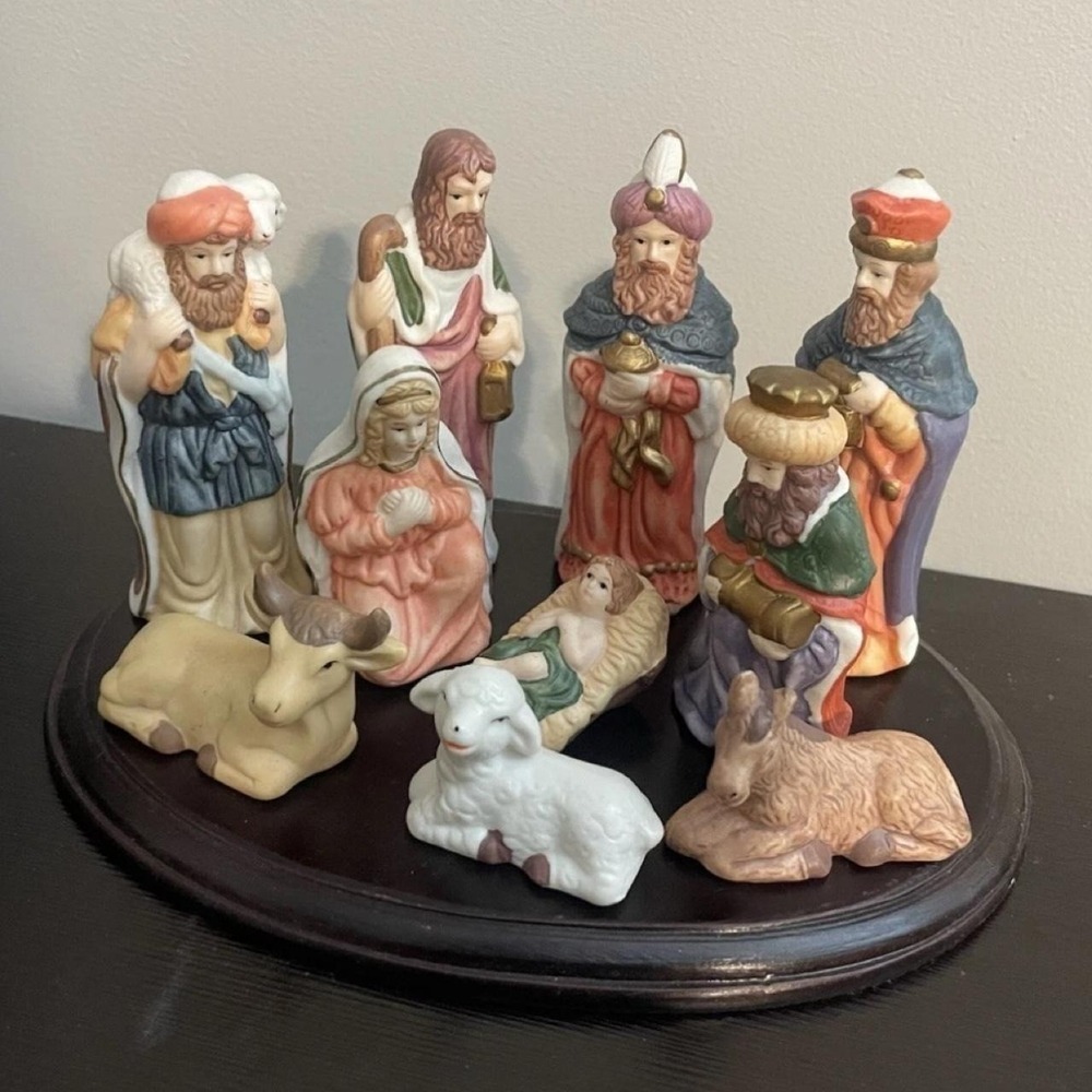 International Bazaar Porcelain Nativity Set with Wood Base